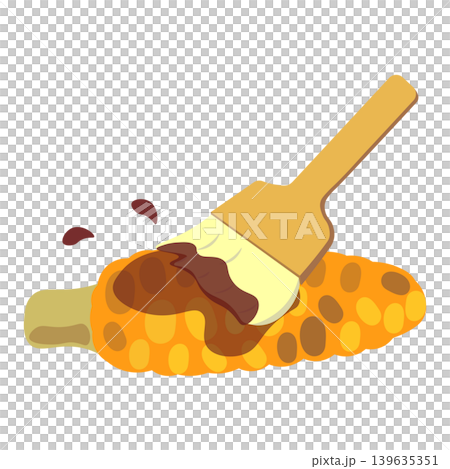 An illustration of someone brushing soy sauce onto grilled corn. An illustration of someone brushing soy sauce onto grilled corn. 139635351