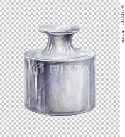 Apothecary metal weight watercolor illustration for herbal pharmacy. Antique pharmaceutical mass for balance scales, vintage laboratory equipment branding and organic medicine packaging graphics Apothecary metal weight watercolor illustration for herbal pharmacy. Antique pharmaceutical mass for balance scales, vintage laboratory equipment branding and organic medicine packaging graphics 139635540