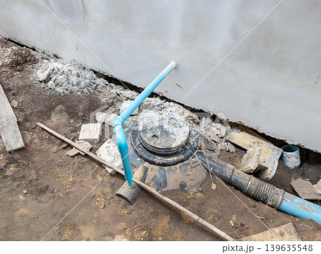 Installation of Underground Septic Tank at Construction Site Installation of Underground Septic Tank at Construction Site 139635548