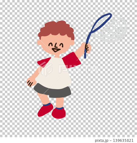 Illustration of a boy holding a bug net Illustration of a boy holding a bug net 139635821