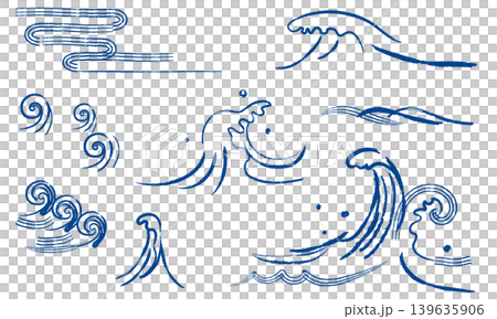 Japanese-style wave illustration set - blue Japanese-style wave illustration set - blue 139635906