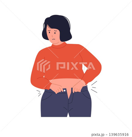 Overweight Woman Struggling to Button Her Jeans Overweight Woman Struggling to Button Her Jeans 139635916