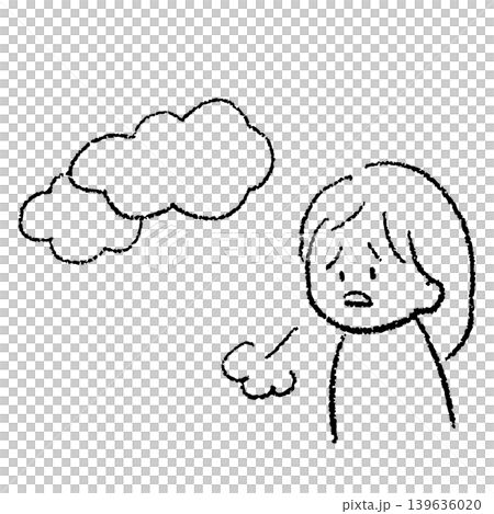 A hand-drawn illustration of a woman whose mood is gloomy due to a low-pressure system. A hand-drawn illustration of a woman whose mood is gloomy due to a low-pressure system. 139636020