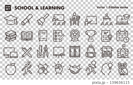 学校と学習のアイコンセット（細線・ベクター素材）学習、教室、教育素材 139636115