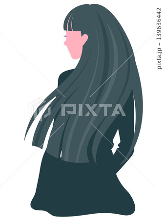 風になびくロングヘアーの女性の後ろ姿 風になびくロングヘアーの女性の後ろ姿 139636442