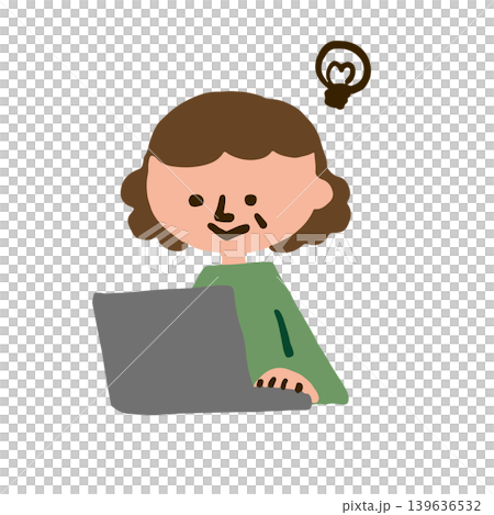 Illustration of an elderly woman using a computer Illustration of an elderly woman using a computer 139636532