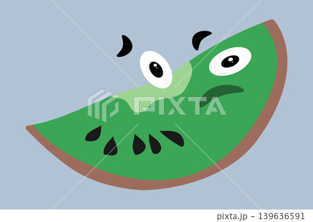 Skeptical kiwi fruit sticker with suspicious face cartoon character, vector illustration Skeptical kiwi fruit sticker with suspicious face cartoon character, vector illustration 139636591