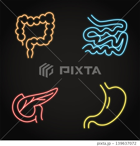 Digestive system neon icon set in line style Digestive system neon icon set in line style 139637072