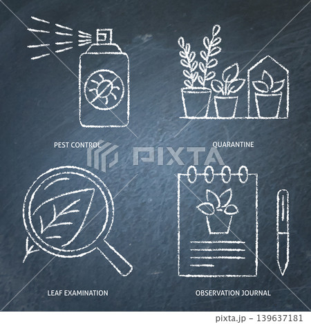 Plant observation and care chalkboard icon set Plant observation and care chalkboard icon set 139637181