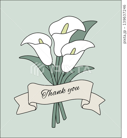 カラーの花束とリボンのイラスト　感謝の気持ちを伝える上品な背景素材 139637246