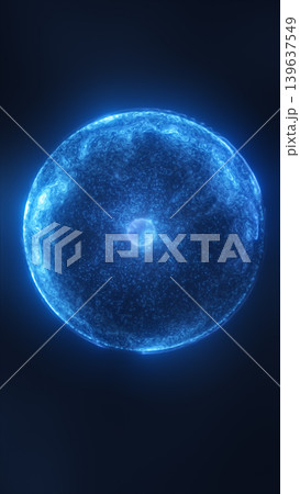 Glowing blue cosmic sphere with swirling plasma texture on a dark background, symbolizing space, science, energy, and futuristic mystery. 139637549