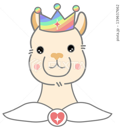 Cute Kawaii Alpaca King wearing Rainbow Crown and Heart Cape for Pride Month Cute Kawaii Alpaca King wearing Rainbow Crown and Heart Cape for Pride Month 139637662