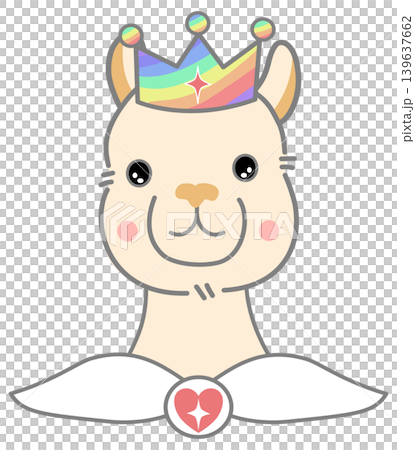 Cute Kawaii Alpaca King wearing Rainbow Crown and Heart Cape for Pride Month Cute Kawaii Alpaca King wearing Rainbow Crown and Heart Cape for Pride Month 139637662