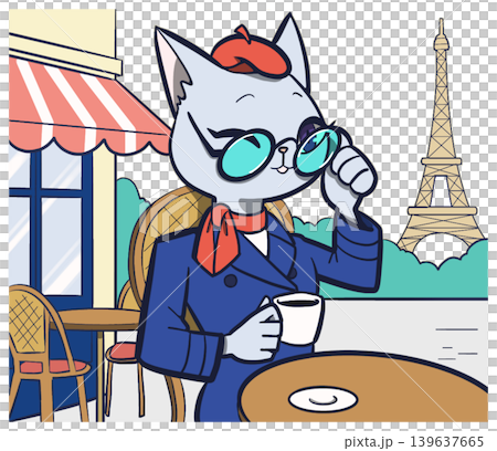 パリのカフェでくつろぐ猫のキャラクター パリのカフェでくつろぐ猫のキャラクター 139637665