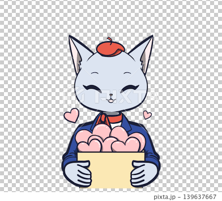 A cat character holding a box full of hearts A cat character holding a box full of hearts 139637667
