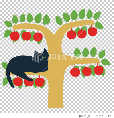 A black cat on an apple tree 139638032