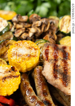 Grilled meat and vegetables, healthy food. Grilled meat and vegetables, healthy food. 139638229