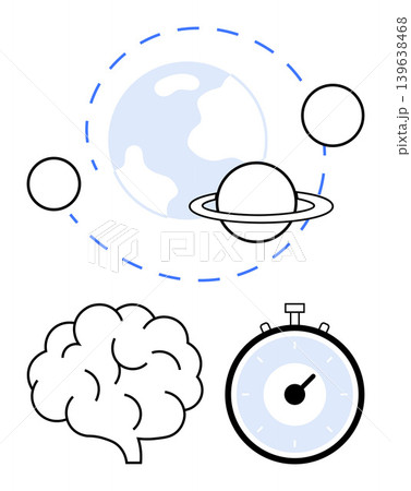 Space science, cognition, innovation, time management, exploration, problem-solving. ion of a planet with rings, a brain and a stopwatch. Space science and cognition-themed design Space science, cognition, innovation, time management, exploration, problem-solving. ion of a planet with rings, a brain and a stopwatch. Space science and cognition-themed design 139638468
