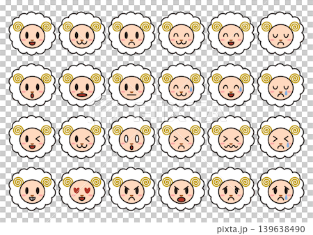 Sheep face expression icon set (black border) Sheep face expression icon set (black border) 139638490