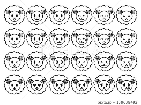 羊の顔の表情アイコンセット(白黒) 139638492