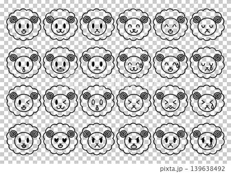 Sheep facial expression icon set (black and white) 139638492