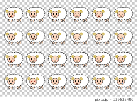A set of sheep icons with various expressions (black border) A set of sheep icons with various expressions (black border) 139638496