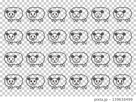 A set of black and white sheep icons with various expressions. A set of black and white sheep icons with various expressions. 139638499