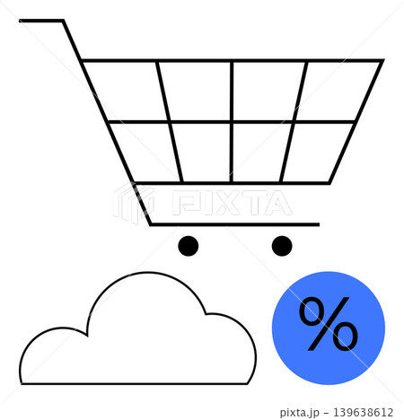 E-commerce, digital marketing, sales promotion, online shopping, cloud storage, retail trends. Shopping cart, cloud graphic percent sign. E-commerce and sales promotion concepts E-commerce, digital marketing, sales promotion, online shopping, cloud storage, retail trends. Shopping cart, cloud graphic percent sign. E-commerce and sales promotion concepts 139638612