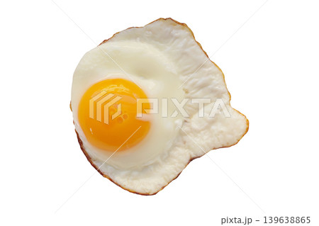 Fried egg isolated on white background top view 139638865