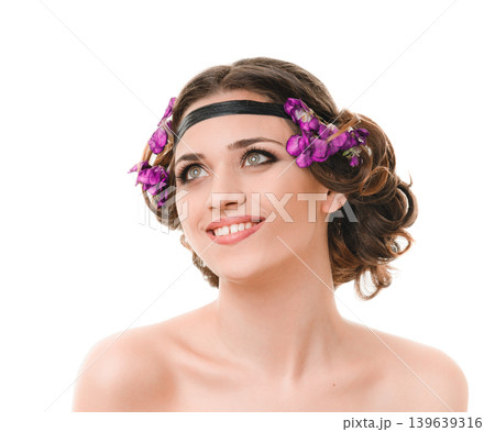 smiling woman with hair braid smiling woman with hair braid 139639316