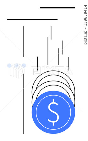 Financial growth, digital currency, investment strategies, cash flow, economic trends, banking solutions. Blue currency icon surrounded by abstract lines. Financial growth and digital currency Financial growth, digital currency, investment strategies, cash flow, economic trends, banking solutions. Blue currency icon surrounded by abstract lines. Financial growth and digital currency 139639414