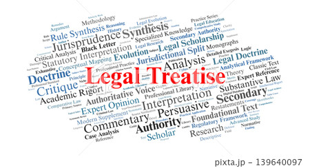 Legal Treatise Word Cloud. A visual map of secondary legal authority, expert commentary, and systematic analysis of substantive law for scholars and practitioners. 139640097