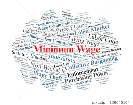 Minimum Wage Word Cloud. An analytical overview of statutory pay floors, labor market regulations, enforcement mechanisms, and the socioeconomic doctrines governing worker compensation. 139640104