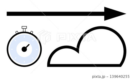 Time management, efficiency, cloud computing, technology, speed, progress. A stopwatch, arrow and cloud symbol. Time management and cloud computing as concepts Time management, efficiency, cloud computing, technology, speed, progress. A stopwatch, arrow and cloud symbol. Time management and cloud computing as concepts 139640255