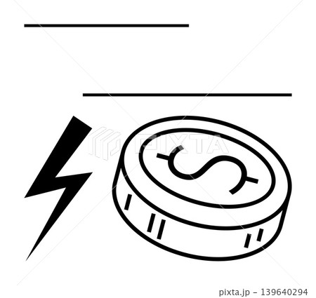 Energy costs, finance, budgeting, electricity bills, payment systems, and sustainable energy use. Bold lightning bolt next to a coin with a dollar sign. Energy costs and finance concepts Energy costs, finance, budgeting, electricity bills, payment systems, and sustainable energy use. Bold lightning bolt next to a coin with a dollar sign. Energy costs and finance concepts 139640294