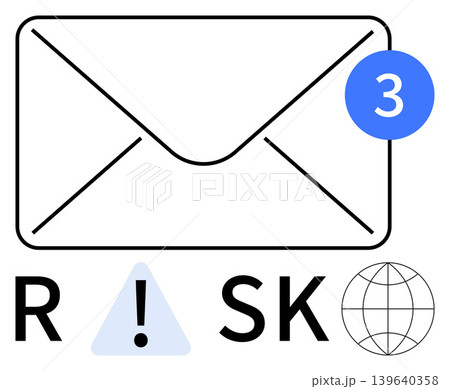 Email security, online threats, global correspondence, cybersecurity awareness, risk management, digital safety. Envelope with notification badge and alert icons. Email security and online threats Email security, online threats, global correspondence, cybersecurity awareness, risk management, digital safety. Envelope with notification badge and alert icons. Email security and online threats 139640358