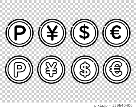 いろんなコインのお金セット　ベクター（モノクロ） 139640406