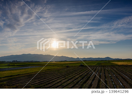 愛媛県 道前平野に広がる田畑と夕景 四国の農村風景 愛媛県 道前平野に広がる田畑と夕景 四国の農村風景 139641296