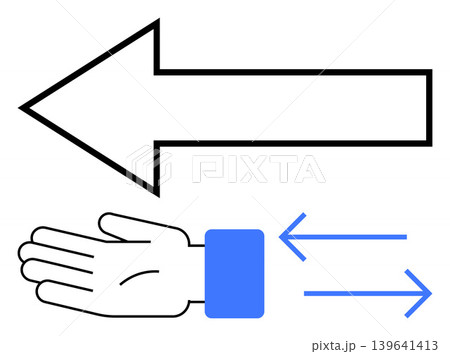 Navigation, user interface, interaction, direction, guidance design. Black hand and arrow with blue accents. Navigation and user interface concept. Line metaphor. Simple line icons Navigation, user interface, interaction, direction, guidance design. Black hand and arrow with blue accents. Navigation and user interface concept. Line metaphor. Simple line icons 139641413