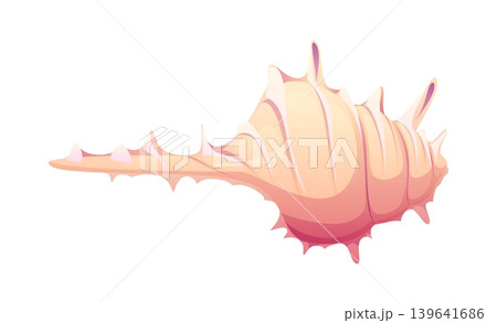Ocean bottom venus comb murex cartoon seashell or mussel. Tropical sea fauna aquatic mussel, ocean life seashell. Coral reef isolated conch Ocean bottom venus comb murex cartoon seashell or mussel. Tropical sea fauna aquatic mussel, ocean life seashell. Coral reef isolated conch 139641686