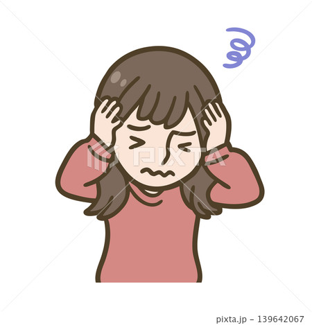 頭を抱えて困る女性のシンプルイラスト 139642067