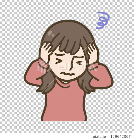 頭を抱えて困る女性のシンプルイラスト 139642067