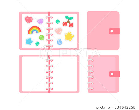 ピンク色のシール帳　イラストセット 139642259