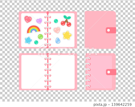 Pink sticker book with illustration set Pink sticker book with illustration set 139642259