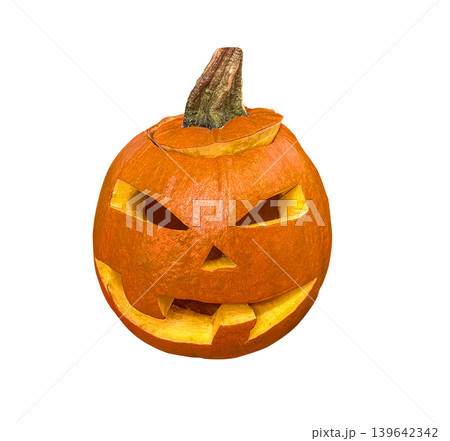 Curved Orange Halloween Pumpkin head Lantern isolated on white background. Curved Orange Halloween Pumpkin head Lantern isolated on white background. 139642342