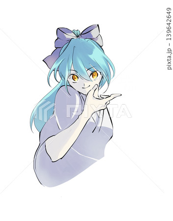 白い着物の女の子　水色の髪の毛 139642649