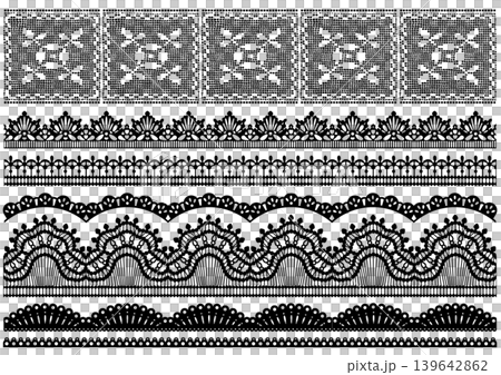 Classic black lace pattern and border trim set (elegant antique material) 139642862