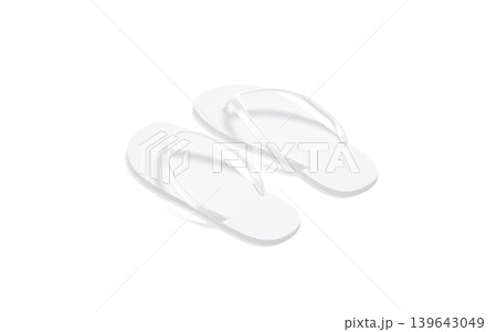 Blank white beach slippers mockup png, transparent background, 3d rendering. Empty flip-flop rubber sandals for summertime vacation mock up cut out. Clear mule or spa babouche footwear template. 139643049