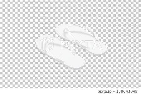 Blank white beach slippers mockup png, transparent background, 3d rendering. Empty flip-flop rubber sandals for summertime vacation mock up cut out. Clear mule or spa babouche footwear template. 139643049