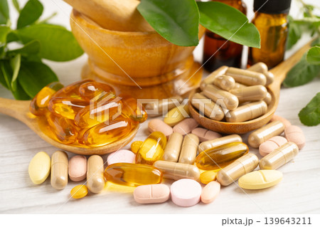 Alternative medicine herbal organic capsule drug herb. Alternative medicine herbal organic capsule drug herb. 139643211
